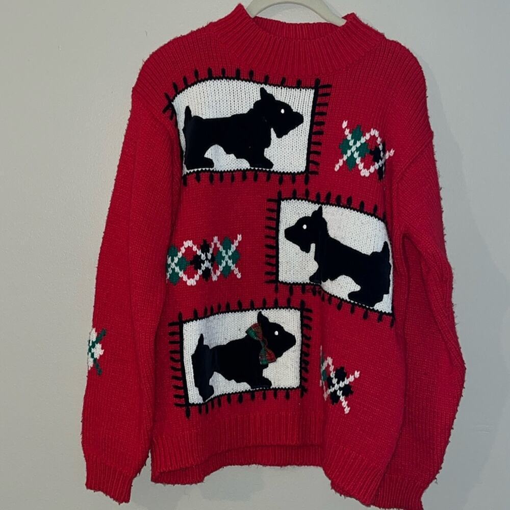 Karen Scott Vintage Sweater Size M Pullover Crewneck Red Scottie Dog